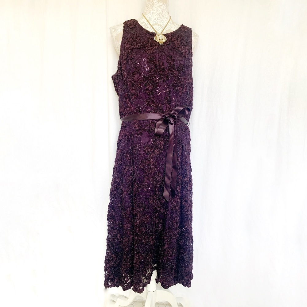 Tahari ASL // Elegant Purple Lace Maxi Dress size 14 dr1